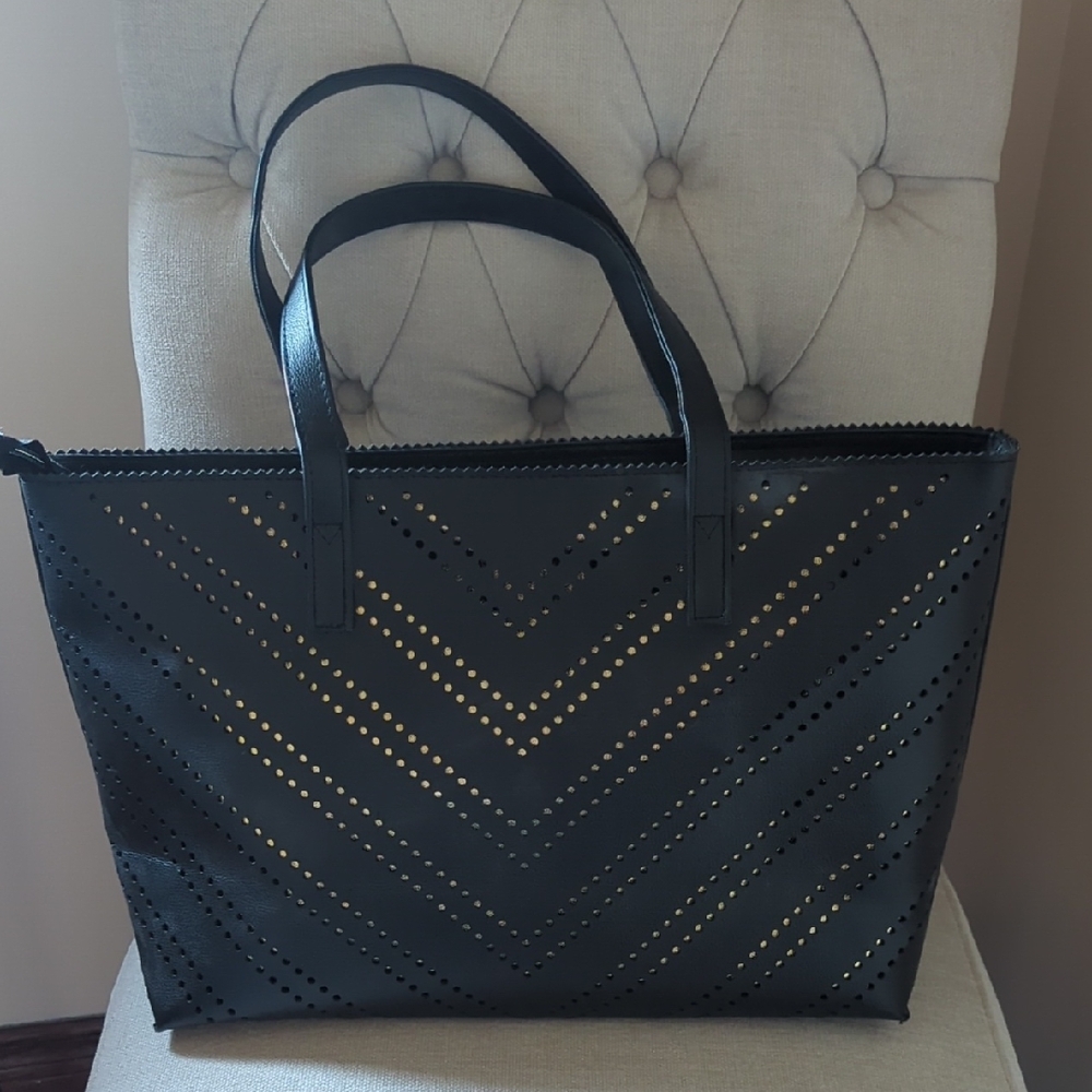 Elegant Black Perforated Tote Bag